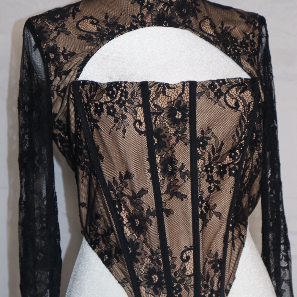 Fashion Nova Black Lace Mesh Chemise